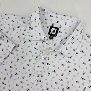 FootJoy Polo White Golf Performance Cocktail Wine Grapes Limes AOP XL Club Logo.
